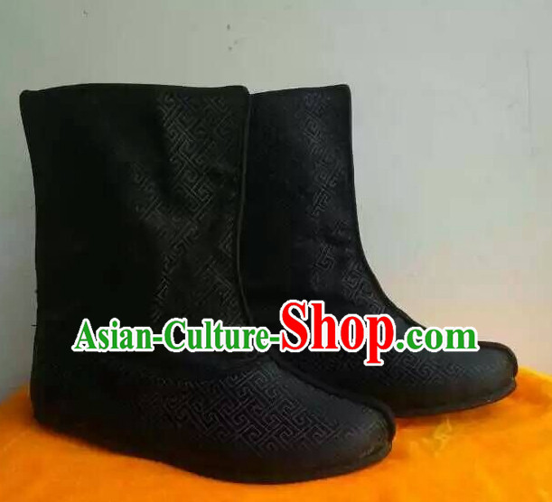 Asian Chinese Film Handmade Ancient Black Boots for Men Boys Adults Children