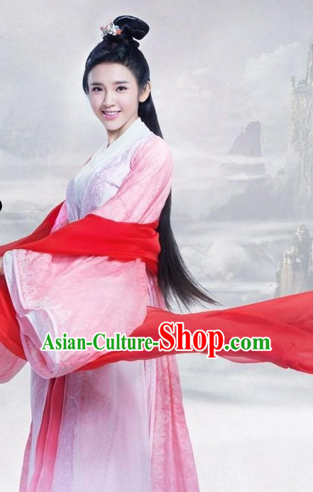 Ancient Chinese Fairy Costumes and Hair Jewelry Complete Set for Women Girls