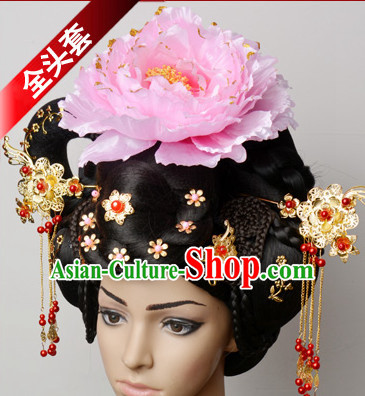 Tang Dynasty Asian Ancient Classical Empress Hairpins Hair Accessories and Wig Set