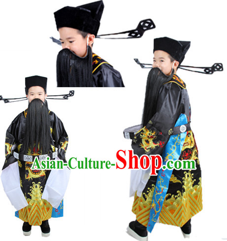 Chinese Ancient Judge Bao Gong Costumes and Hat Complete Set for Boys Kids Children