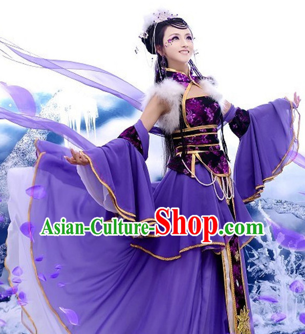 Chinese Ancient Purple Princess Cosplay Costume and Headdress Complete Set for Women