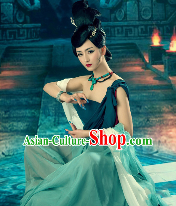 Chinese Ancient Fairy Costumes and Hair Jewelry Complete Set for Women