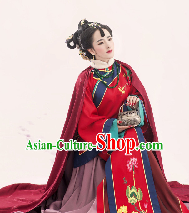 Chinese Ancient Wedding Dresses Mantle and Hair Jewelry Complete Set for Women