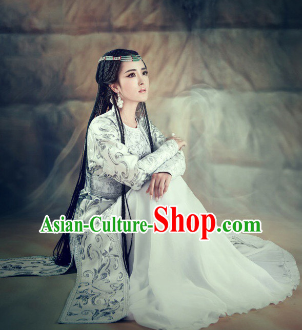 Chinese Ancient Swordswoman Costumes and Hair Jewelry Complete Set for Women