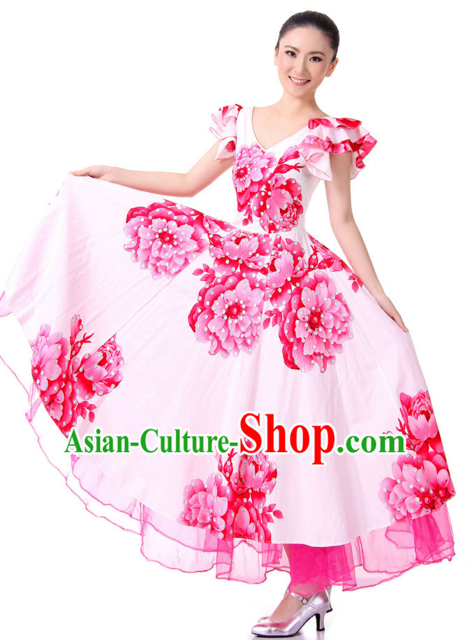 Chinese Traditional Opening Ceremony Group Dancing Costumes and Headdress Complete Set for Women