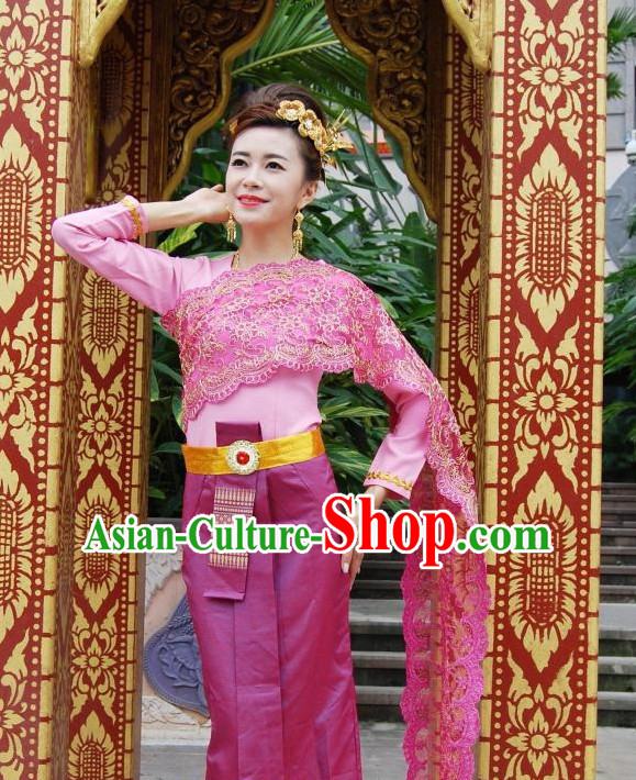 Traditional National Thai Dress Thai Traditional Dress Dresses Wedding Dress online for Sale Thai Clothing Thailand Clothes Complete Set for Women Girls Adults Youth Kids