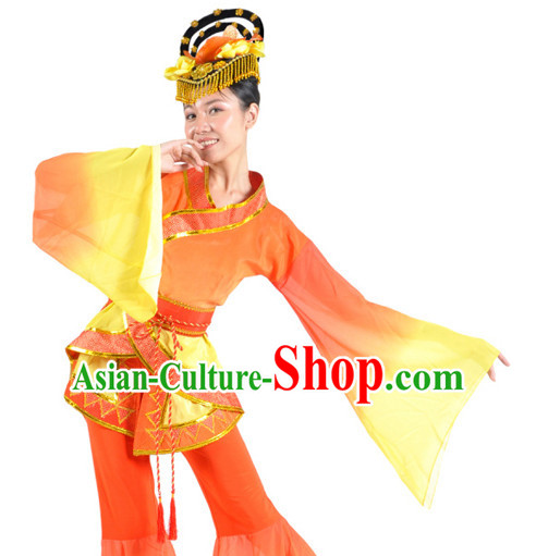 Chinese Imperial Palace Classical Dance Costumes Dancewear and Headpieces Complete Set for Women