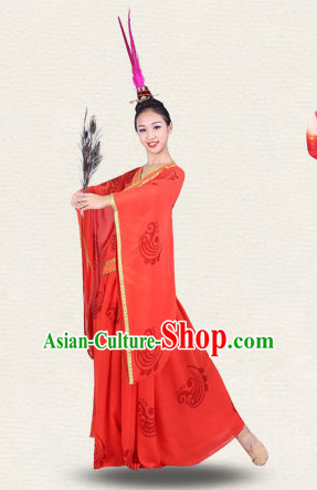 Chinese Imperial Palace Classical Dance Costumes Dancewear and Headpieces Complete Set for Women