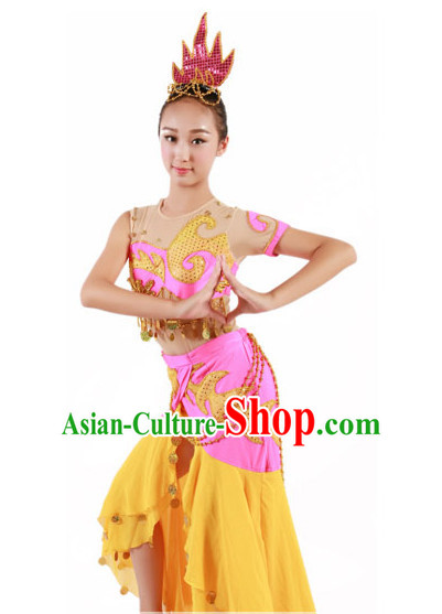 Chinese Traditional Classical Dance Costumes Dancewear and Headpieces Complete Set for Women