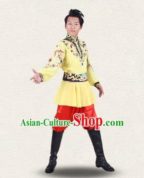 Chinese Traditional Folk Ethnic Dance Costumes Dancewear and Headpieces Complete Set for Men