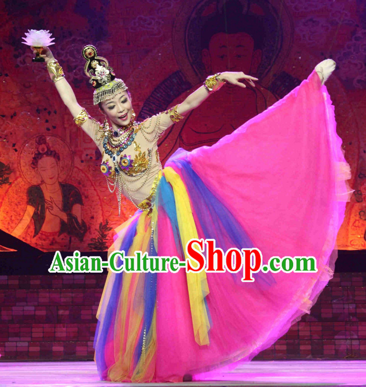 Chinese Fairy Classical Dancing Costumes and Headpieces Complete Set for Women