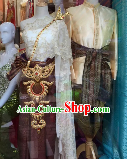 Top Traditional National Thai Garment Dress Thai Traditional Dress Dresses Wedding Dress Complete Set for Women Girls Youth Kids Adults Couple