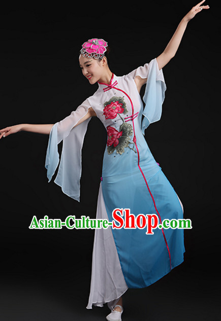 Chinese Lotus Classical Dancing Costume and Headdress Complete Set for Women or Girls