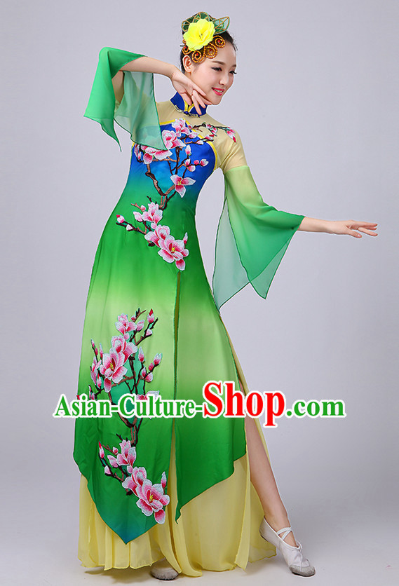 Chinese Plum Blossom Classical Dancing Costume and Headdress Complete Set for Women or Girls