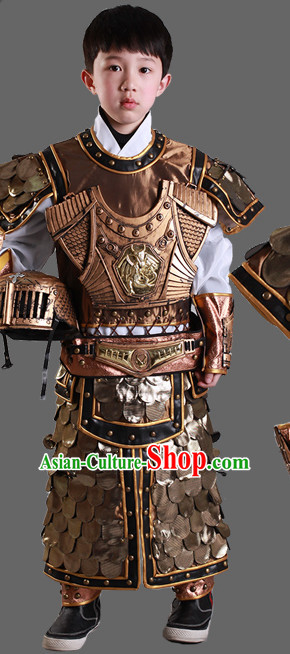 Ancient Chinese Warrior Solider General Armor Costumes and Hat Complete Set for Kids Children