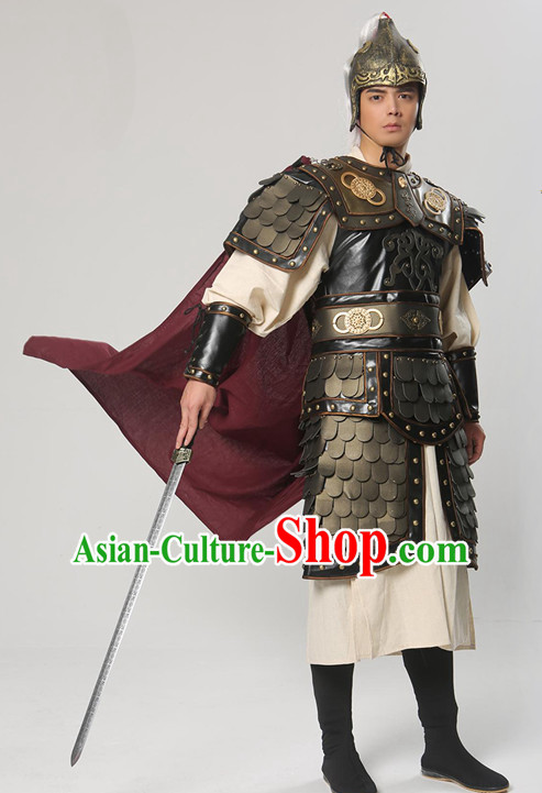 Ancient Chinese Warrior Solider General Armor Costumes and Hat Complete Set for Men