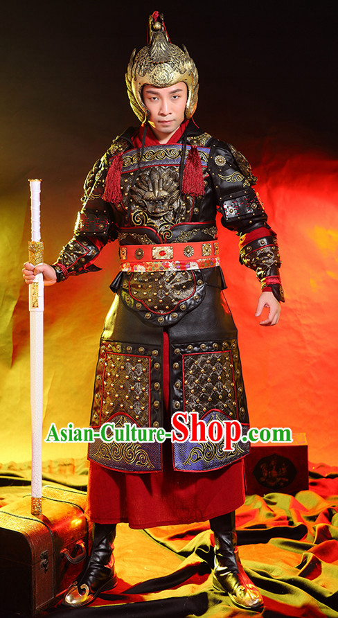 Ancient Chinese Knight Superhero General Armor Costumes and Hat Complete Set for Men