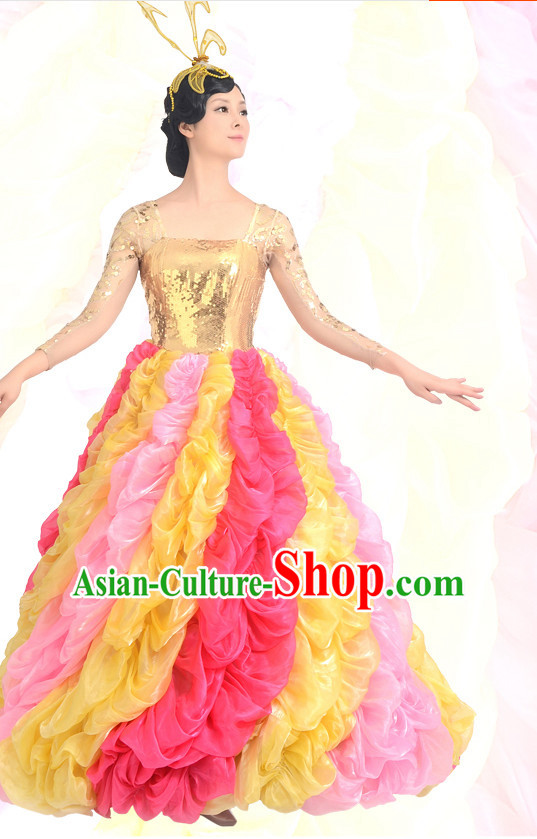 Traditional Chinese Dance Costumes Custom Dance Costume Folk Dance Chinese Dress Cultural Dances and Headdress Complete Set