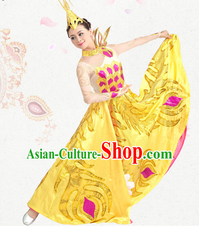 Traditional Chinese Dance Costumes Custom Dance Costume Folk Dance Chinese Dress Cultural Dances and Headdress Complete Set