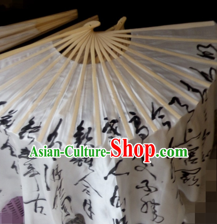 Two Layers Pure Silk Traditional Chinese Calligraphy Fans Oriental Fan Folk Dance Hand Fan Dance Ribbons Cultural Dances