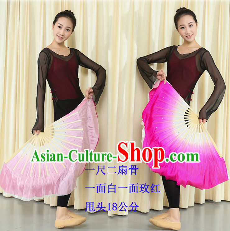 Professional Traditional Chinese Beijing Dance Academy Color Transition Two Colors Two Sides Pure Silk Dance Fan