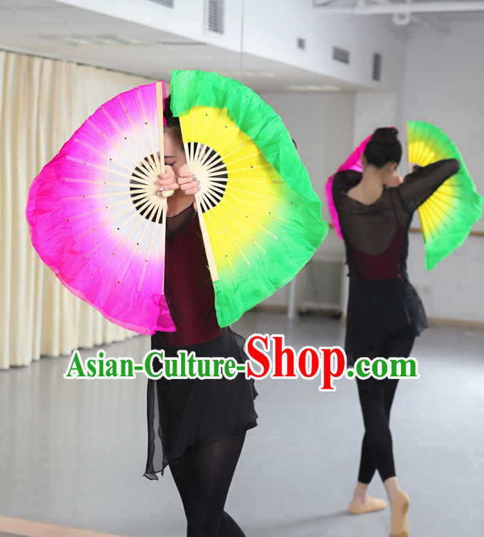 Professional Traditional Color Transition Pure Silk Dance Fan Dance Ribbons