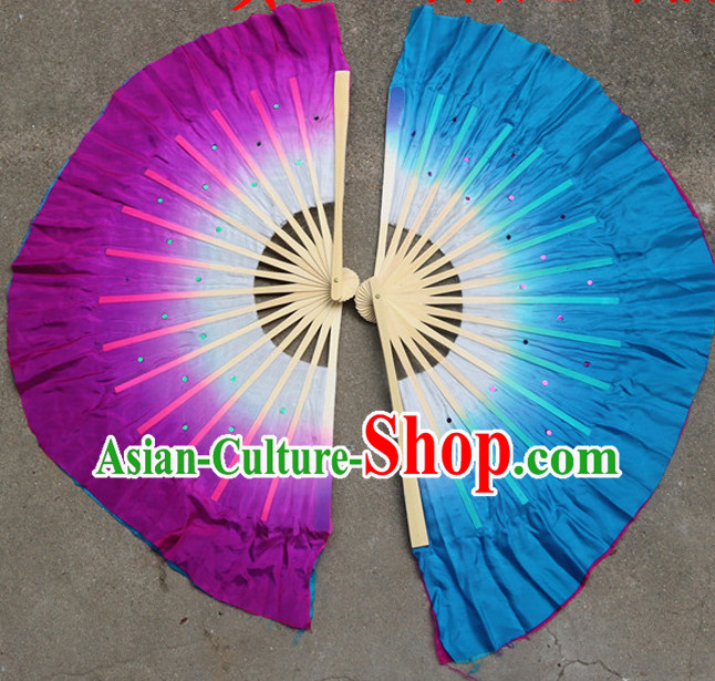 Professional Traditional Color Transition Two Sides Two Colors Pure Silk Dance Fan