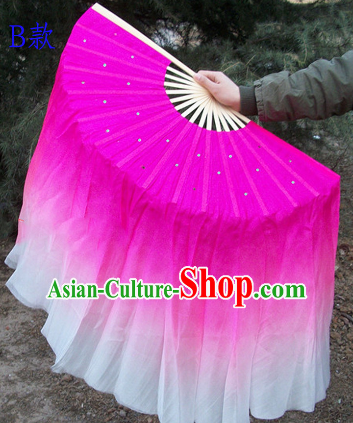 Professional Traditional Color Transition Two Sides Two Colors Pure Silk Dance Fan