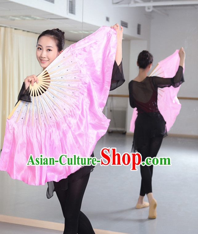 Professional Traditional Two Colors White to PInk Color Transition Pure Silk Dance Fan