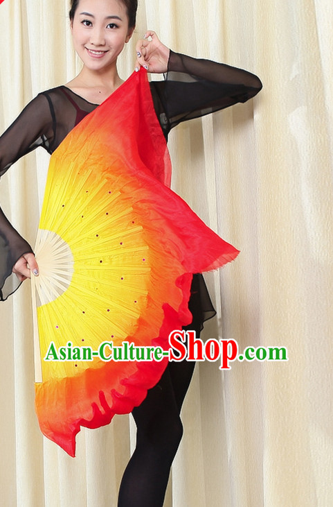 Traditional Chinese Folk Dance Silk Fan Fire Color