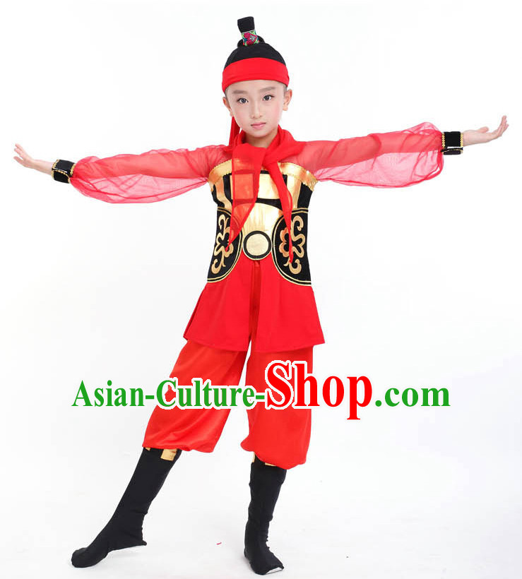 Chinese Competition Dance Costumes Kids Terra Cotta Warrior Solider General Dance Costumes Folk Dances Ethnic Dance Fan Dance Dancing Dancewear