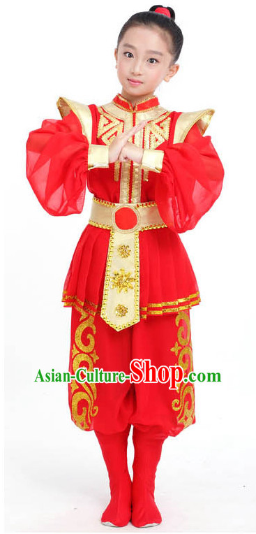 Chinese Competition Dance Costumes Kids Terra Cotta Warrior Solider General Dance Costumes Folk Dances Ethnic Dance Fan Dance Dancing Dancewear