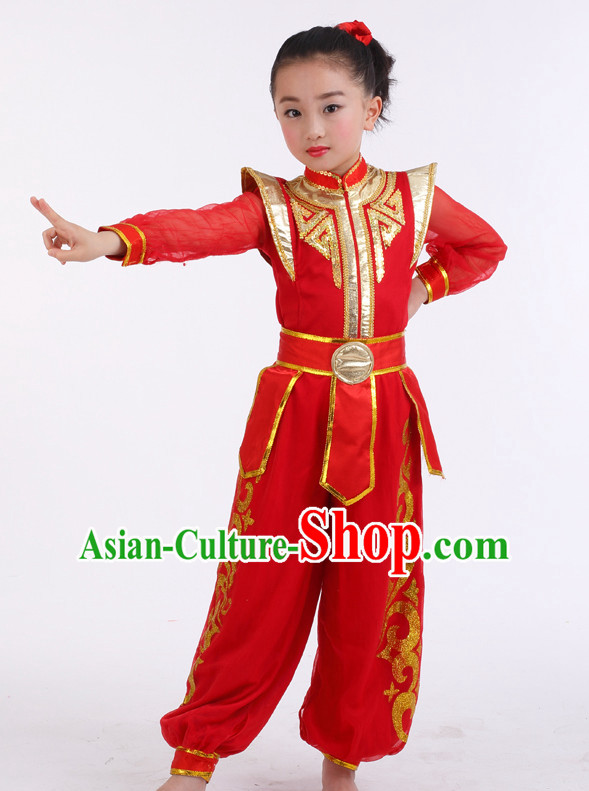 Chinese Competition Dance Costumes Kids Terra Cotta Warrior Solider General Dance Costumes Folk Dances Ethnic Dance Fan Dance Dancing Dancewear for Children