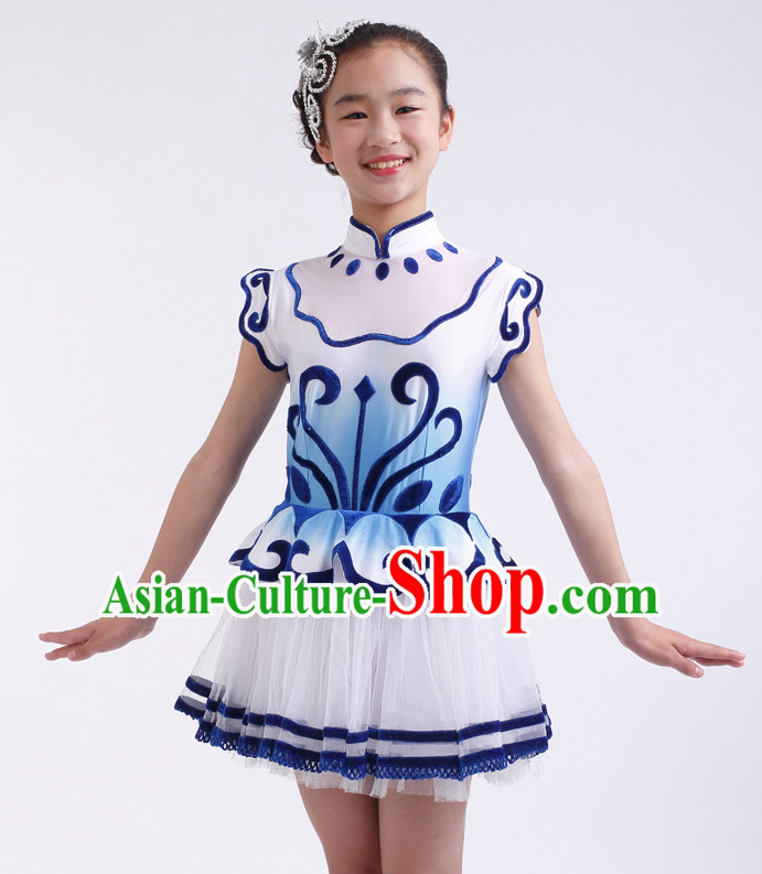 Chinese Competition Festival Dance Costumes Kids Dance Costumes Folk Dances Ethnic Dance Fan Dance Dancing Dancewear for Children