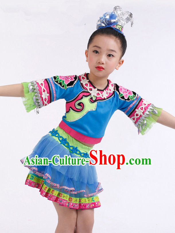 Chinese Competition Dance Costumes Kids Dance Costumes Folk Dances Ethnic Dance Fan Dance Dancing Dancewear for Children