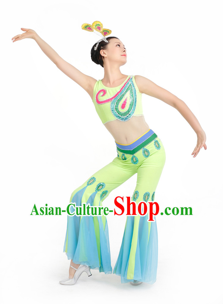 Chinese Competition Stage Peacock Dance Costumes Female Dance Costumes Folk Dances Ethnic Dance Fan Dance Dancing Dancewear for Women