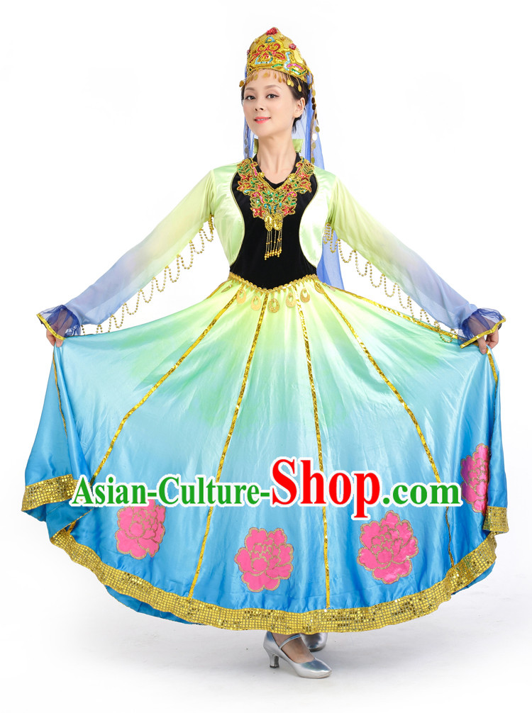 Chinese Competition Stage Xinjiang Dance Costumes Female Dance Costumes Folk Dances Ethnic Dance Fan Dance Dancing Dancewear for Women