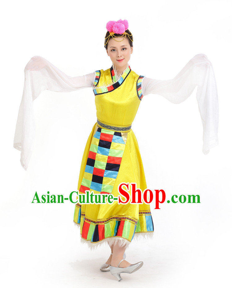 Chinese Competition Stage Tibet Dance Costumes Female Dance Costumes Folk Dances Ethnic Dance Fan Dance Dancing Dancewear for Women