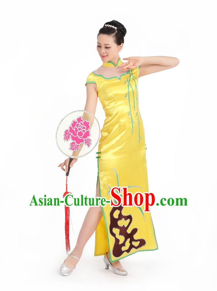 Chinese Competition Stage Classical Cheongsam Dance Costumes Female Dance Costumes Folk Dances Ethnic Dance Fan Dance Dancing Dancewear for Women