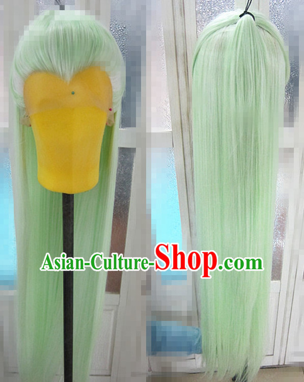 Chinese Traditional Wig Ancient Men Wigs Ladies Wigs Light Green Wigs Male Lace Front Wigs Custom Hair Pieces