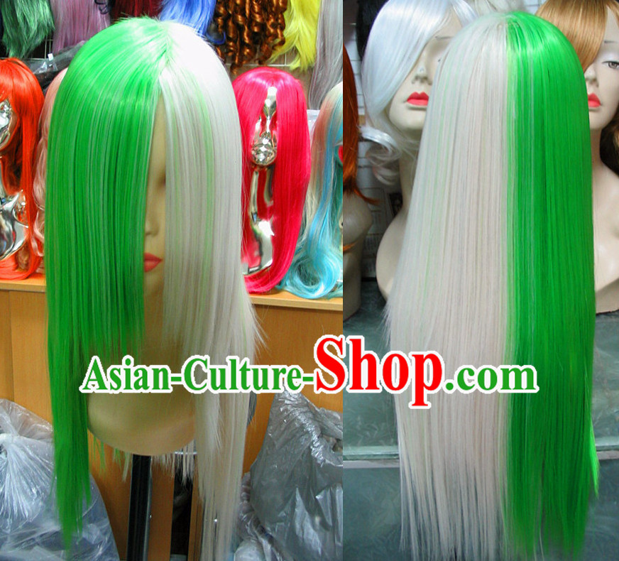 White Green Chinese Traditional Scholar Swordsmen Wig Ancient Knight Men Wigs Ladies Wigs Male Lace Front Wigs Custom Hair Pieces