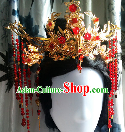 Traditional Chinese Princess Long Black Wigs and Hairpieces Headpieces Hair Jewelry Set