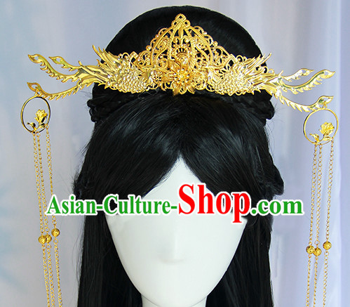 Traditional Chinese Princess Queen Empress Long Black Wigs and Hair Jewelry Hairpieces