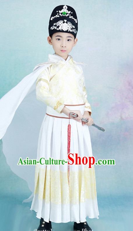 Ancient Chinese Emperor Clothing and Hat Complete Set for Children Kids