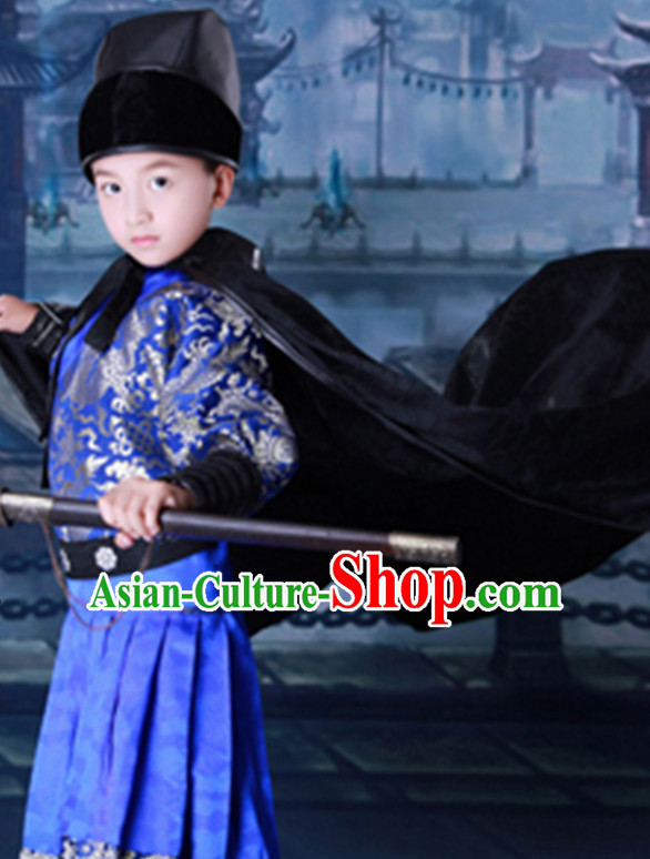 Ancient Chinese Emperor Clothing and Hat Complete Set for Children Kids