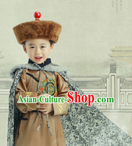 Ancient Chinese Emperor Clothing and Hat Complete Set for Children Kids