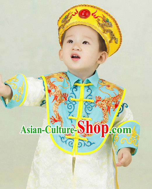 Ancient Chinese Emperor Clothing and Hat Complete Set for Children Kids