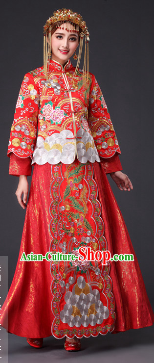 Traditional Chinese Red Wedding Dress for Brides