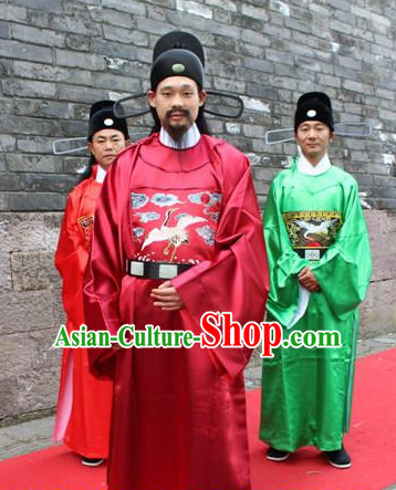 Asian Chinese Official Long Dresses Hanfu Costume Clothing Chinese Robe Chinese Kimono and Crown Complete Set for Men