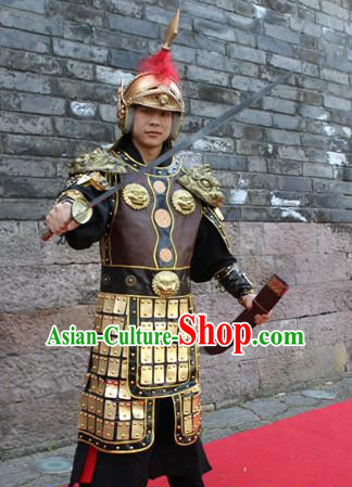 Asian Chinese General Long Dresses Hanfu Costume Clothing Chinese Robe Chinese Kimono and Helmet Complete Set for Men